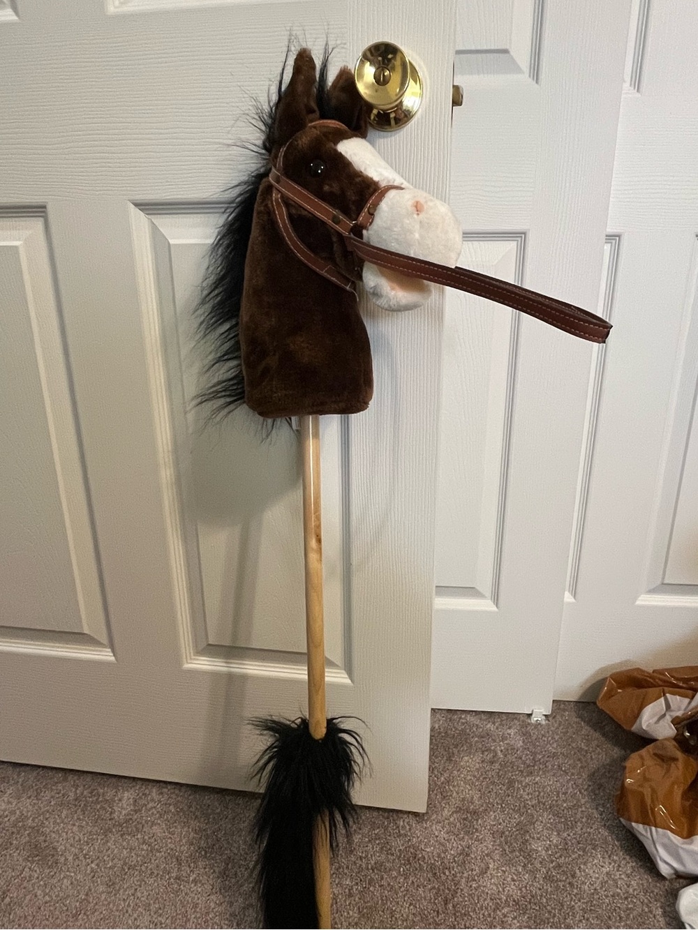 Plush Brown Horse Stick Toy with Bridle